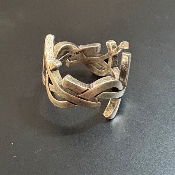 YSL Saint Laurent Cassandre Twisted Metal Ring Oxidized Silver Made In Italy 6 - Picture 5 of 10